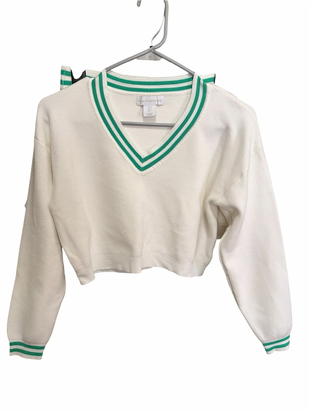 Harlow White Skater Skirt with Green Striped Waistband